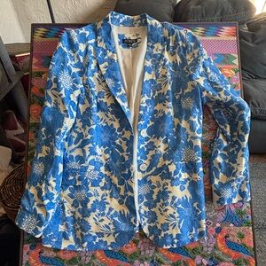 J. Crew Blue and Cream Floral Blazer